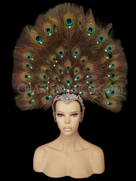 Large Peacock Showgirl Fan Crystal Headdress Headdress Feather