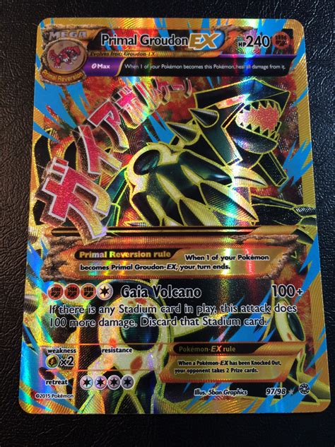Through primal reversion and with nature's full power, it will take back its true form. PRIMAL GROUDON EX 97/98 FULL ART Gold Pokemon TCG XY Ancient Origins Ultra Rare