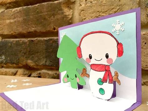 Easy Snowman Pop Up Card Red Ted Art Kids Crafts