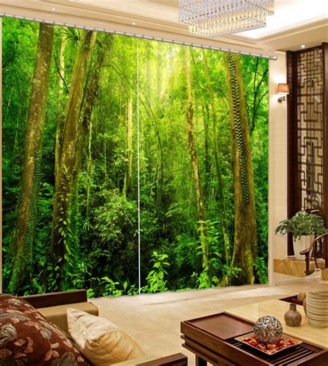 Green Forest Blackoutsheer Window Curtains For Living Room Bedroom