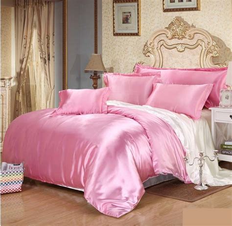 Pink White Silk Satin 34pcs Bedding Set Bedclothes Sets Ice Silk Twin