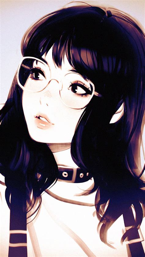 Cute Anime Girl With Black Hair And Glasses Anime
