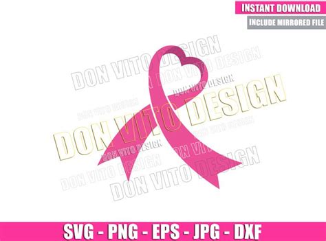 Cancer Ribbon Heart Svg Dxf Png Breast Cancer Month Cut File Cricut