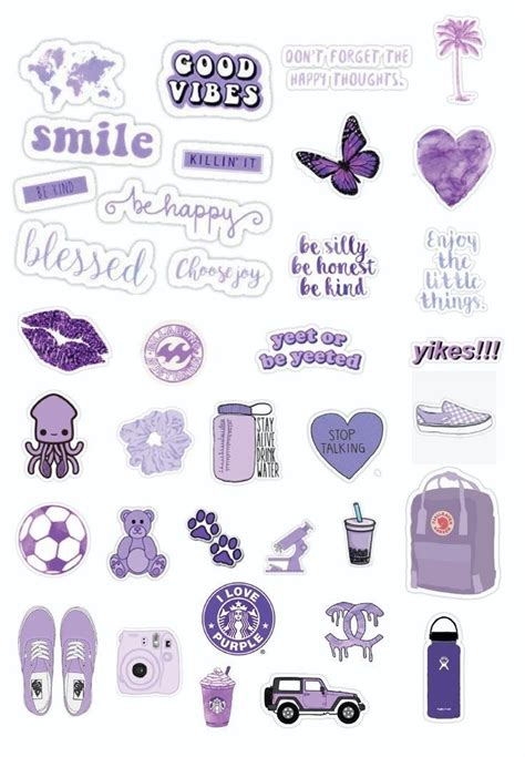 The Stickers Are All Purple And Have Different Types Of Things To Say