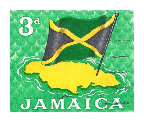 Large Jamaica Map And Flag Postage Stamp Jamaica North America Mapsland Maps Of The World