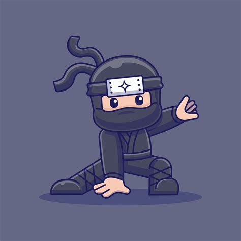 Character Ninja Cartoon Vector Icon Ninja Shinobi Squatting Position