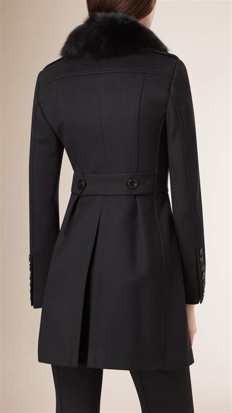 Burberry Virgin Wool Cashmere Coat With Fox Fur Collar In Black Lyst