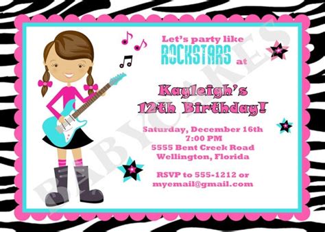 Rockstar Birthday Party Invitation Invite Guitar Digital Etsy Star