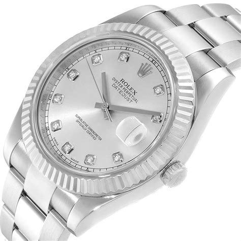 Rolex Datejust Ii 41mm Steel White Gold Diamond Dial Mens Watch 116334