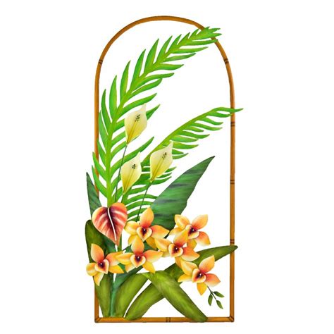 40 X 18 Orchid Painted Metal Arch Decorative Tropical Wall Art Plaque