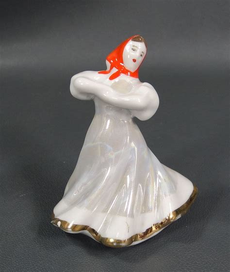 Vintage Soviet Russian Dulevo Porcelain Figurine Dancing Girl Folk Headscarf Vintage Soviet