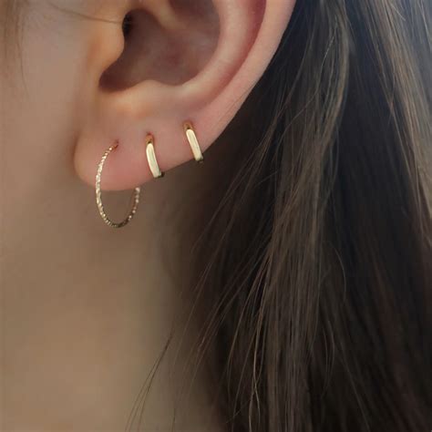 Thin Faceted Endless Hoop 14K Gold In 2020 Gold Bar Earrings