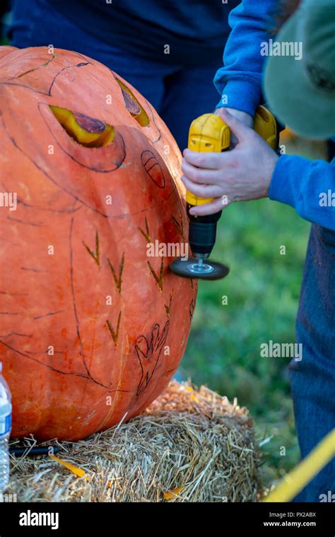 Chadds Ford Pa October 18 View Person Carving Pumpkin At The Great