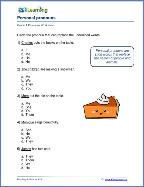 Second grade english language arts worksheets. Personal pronouns worksheets | K5 Learning