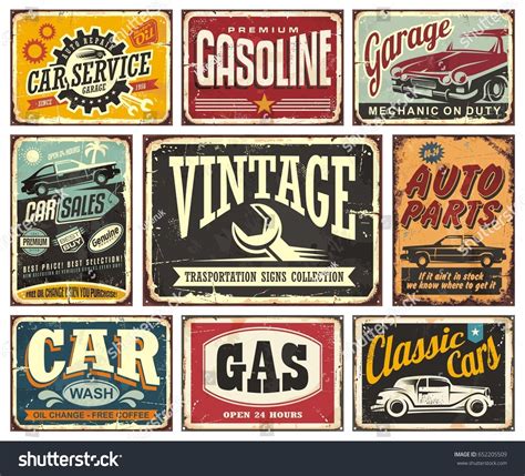 Vintage Transportation Signs Collection For Car Service Auto Parts