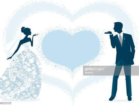 Bride And Groom Silhouette Blowing Kisses High Res Vector Graphic