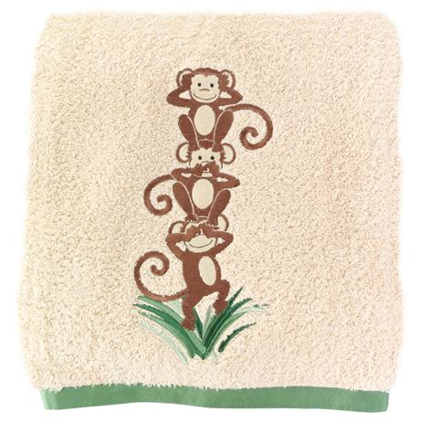 Monkey bathroom set with shower curtain and rings decorative towels soap dish toothbrush holder and cup holder download image. Essential Home Spunky Monkey Bath Towel