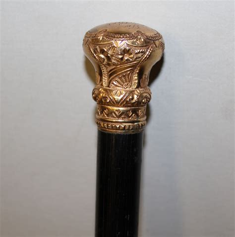 Antique Walking Cane With Silver Top Cap Br