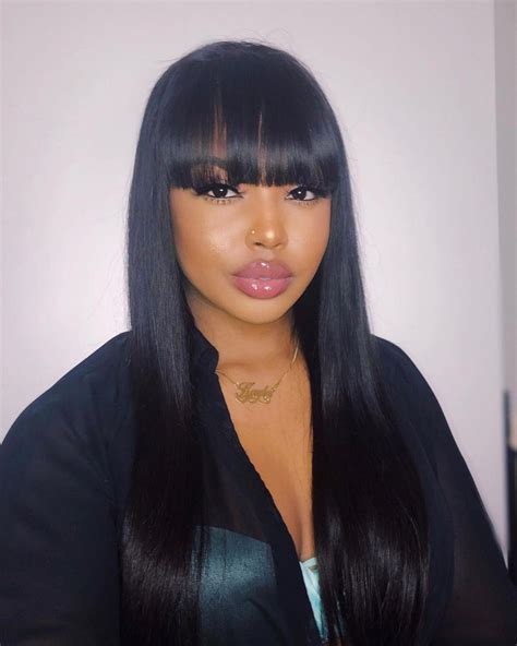 Sofeel Silky Straight Lace Wig With Neat Fringebangs Black Machine
