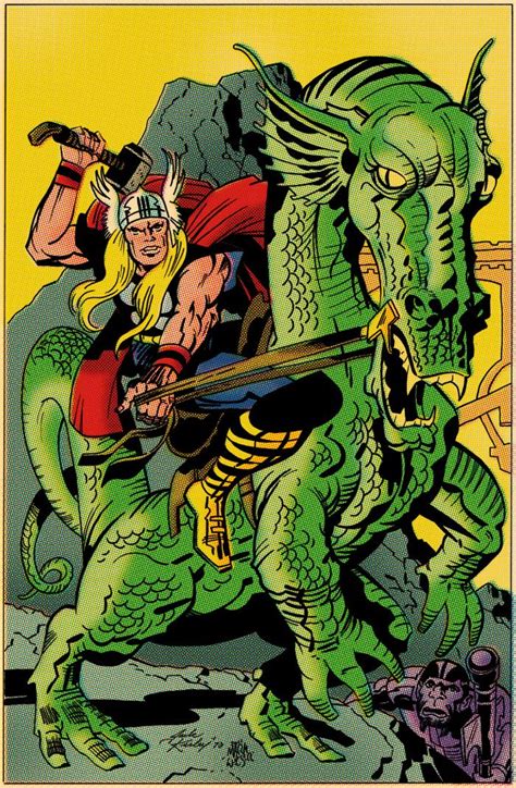 Thor Riding Fin Fang Foom By Jack Kirby Thor Comic Art Jack Kirby