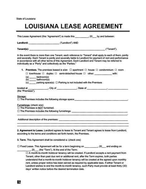 Free Louisiana Residential Leaserental Agreement Legal Templates