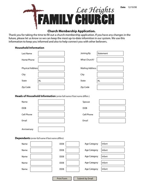 Printable Church Membership Form Pdf