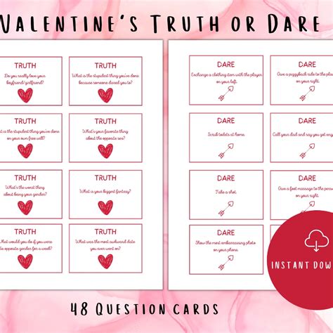 Printable Game For Couples Truth Or Dare Valentines Edition Etsy In 2023 Truth And Dare