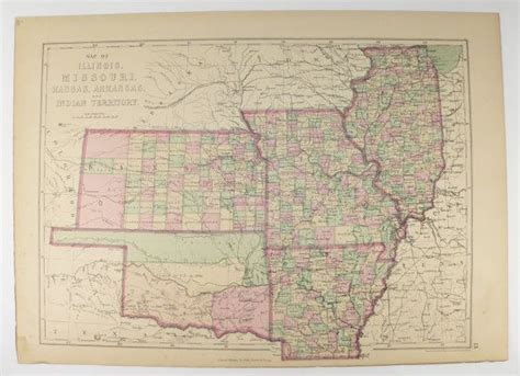 1873 Antique Indian Territory Map Kansas Missouri Map