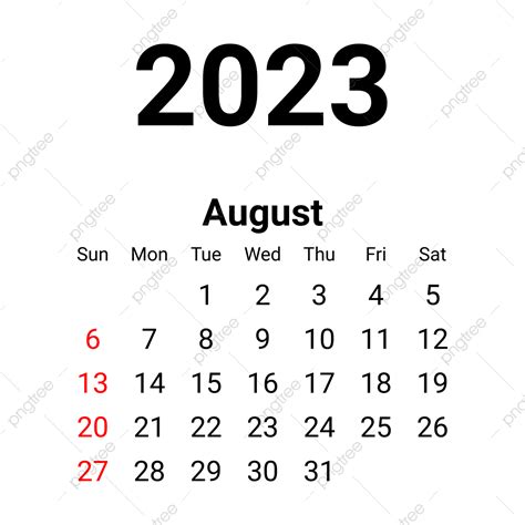 August Calendar Vector Art Png August 2023 Minimalist Calendar August