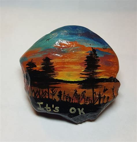 Its Okay Sunset Rock Art Rock Painting Rock Crafts Painted Rocks