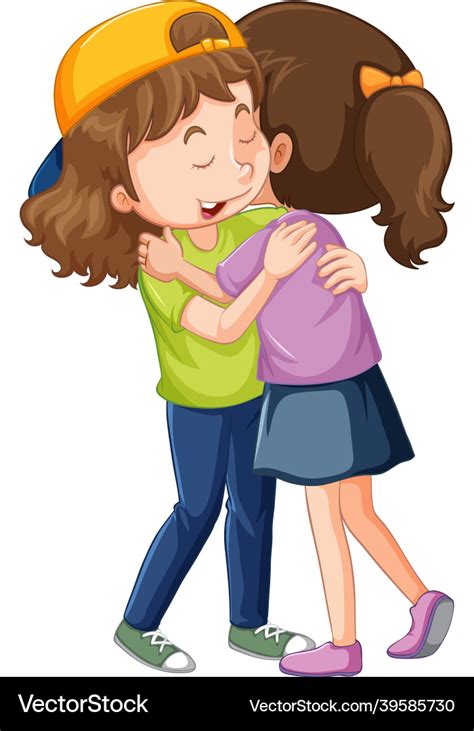 Two Cute Girls Hugging Each Other Royalty Free Vector Image