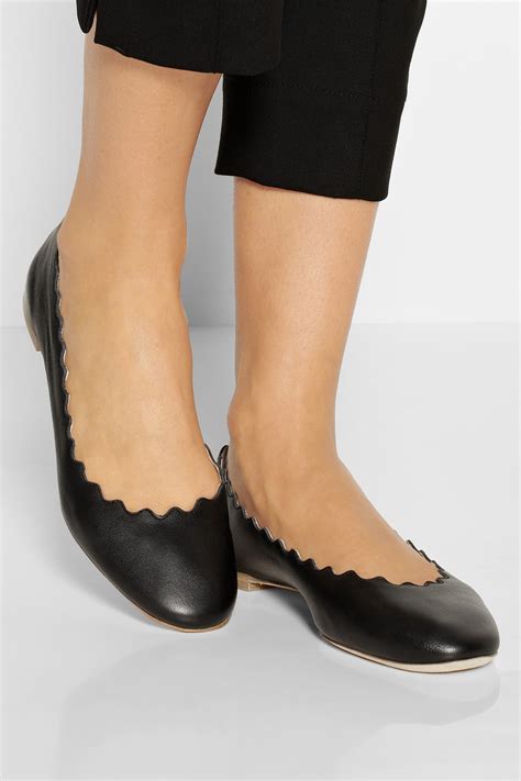 Lyst Chloé Scalloped Suede Ballet Flats In Black