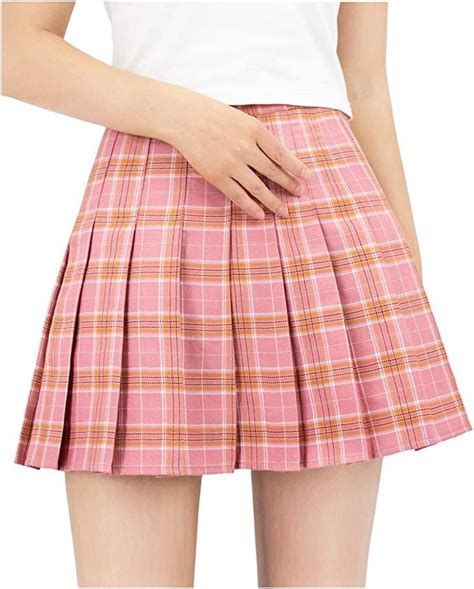 Dazcos Us Size Plaid Skirt For Women With Shorts High Waist Pleated