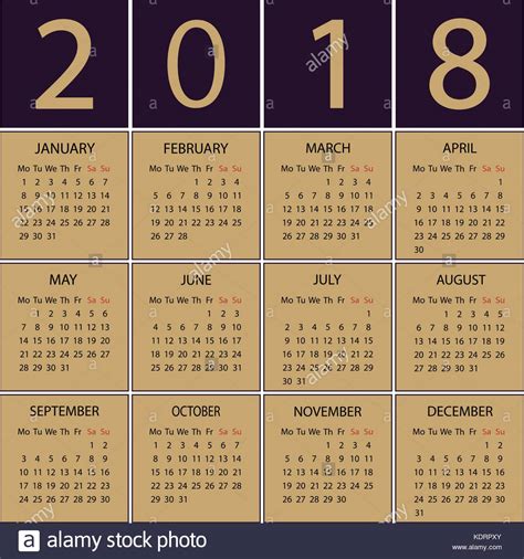 Calendar 2018 Stock Vector Images Alamy