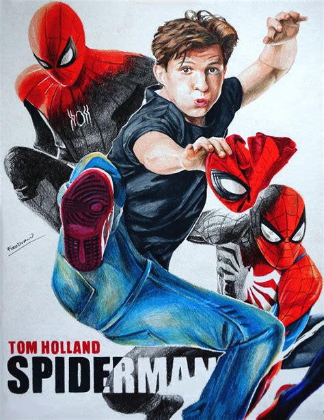 Artstation Colored Pencil Drawing Tom Holland With Spiderman