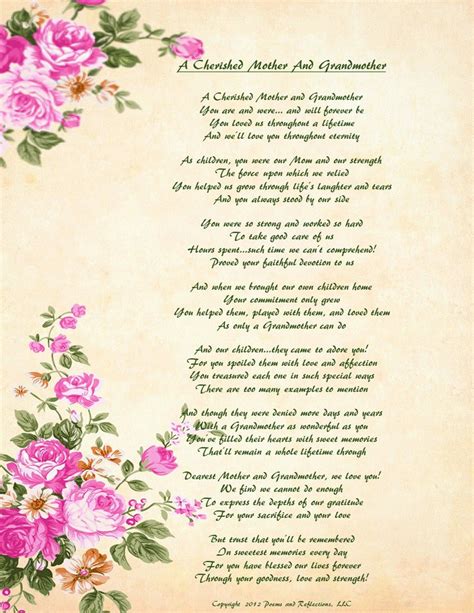 A Cherished Mother And Grandmother Poetic Tribute Suitable For Framing Etsy Funeral Poems