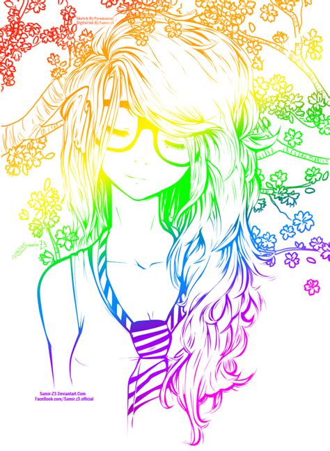Rainbow Cute Girl~ Line Art Colored By Neonarianna On Deviantart