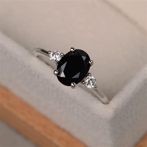 Black Spinel Ring Oval Shaped Engagement Ring Black Gemstone Etsy