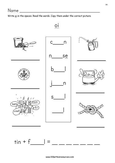 Digraph online worksheet for kindergarten. oi phonics worksheets - Sound-it-out Phonics