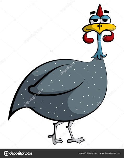Cartoon Illustration Quirky Goofy Cute Guinea Fowl Bird White Dots