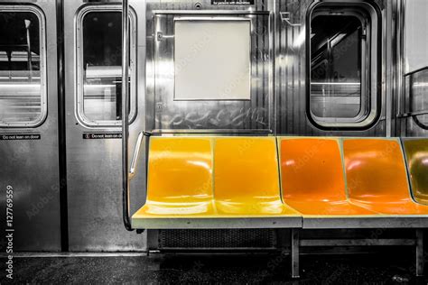 New York City Subway Car Interior With Colorful Seats Stock Photo