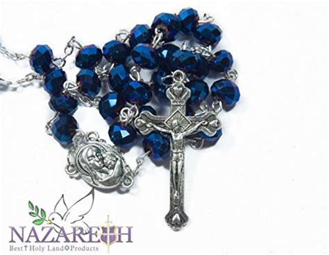 Nazareth Store Deep Blue Crystal Beads Rosary Catholic Necklace Holy