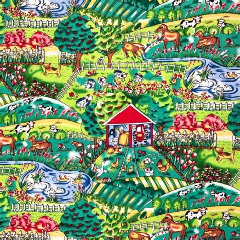 100 Cotton Fabric Farmyard Animals Deany Fabrics