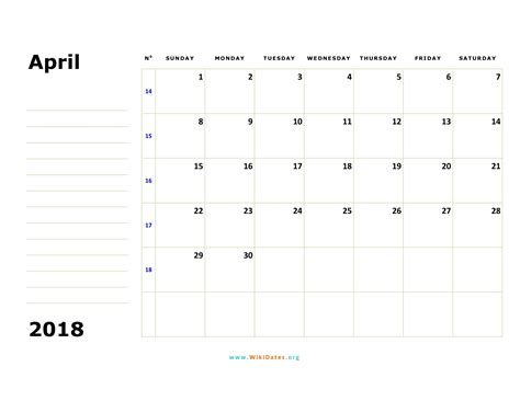 April 2018 Calendar