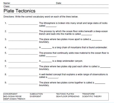 Plate Tectonics Vocab - Interactive worksheet