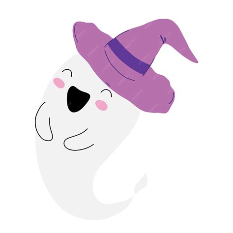 premium vector halloween little ghost in witch hat in cartoon kawaii cute style cartoon funny