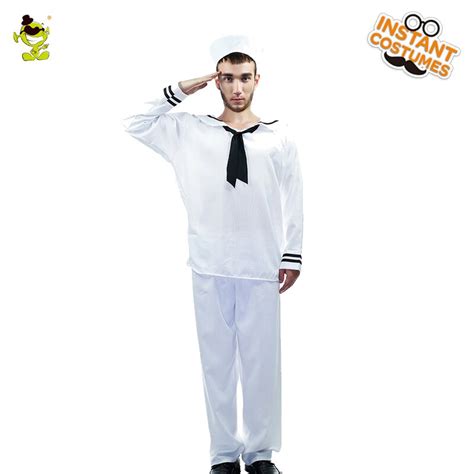 Adult Mens High Seas Navy Sailor Costume White Clothes Fancy Dress Carnival Party Cosplay Navy