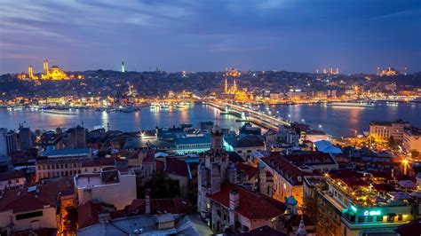 Турция Стамбул вид на город ночью Обои для рабочего стола