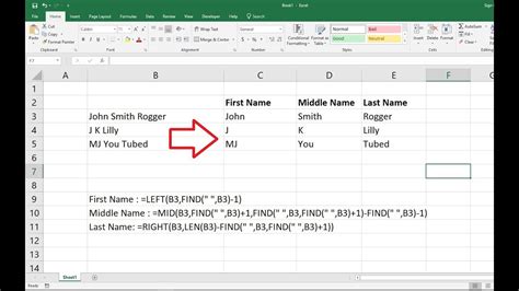 How To Separate First Middle Last Name In Ms Excel Youtube