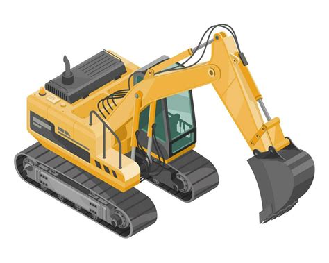 Excavator Backhoe Isometric Construction Vehicle Yellow Heavy Machine
